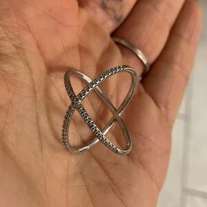 Sterling Silver Crisscross Pavé Ring - Silver